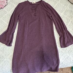 Purple Ribbed Long Sleeve Dress